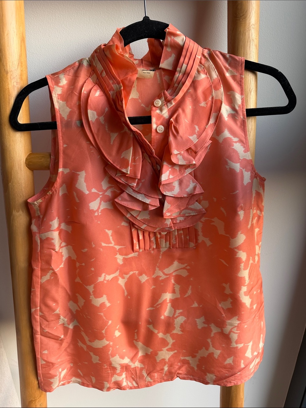 J. Crew Coral and Cream Ruffle-Front Sleeveless Camisole